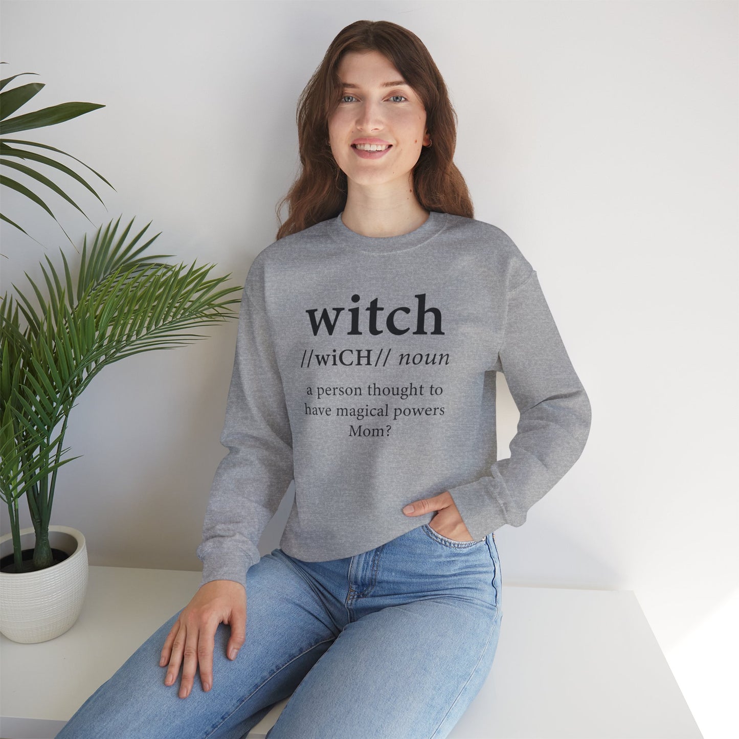 Witch...Mom? in White, Unisex Heavy Blend™ Crewneck Sweatshirt