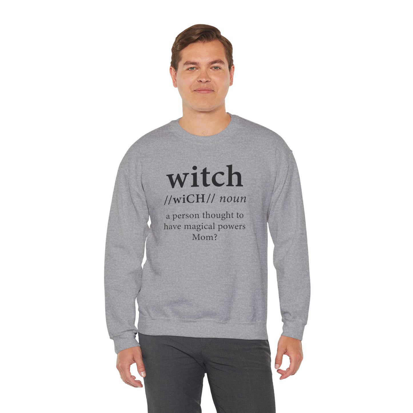 Witch...Mom? in White, Unisex Heavy Blend™ Crewneck Sweatshirt