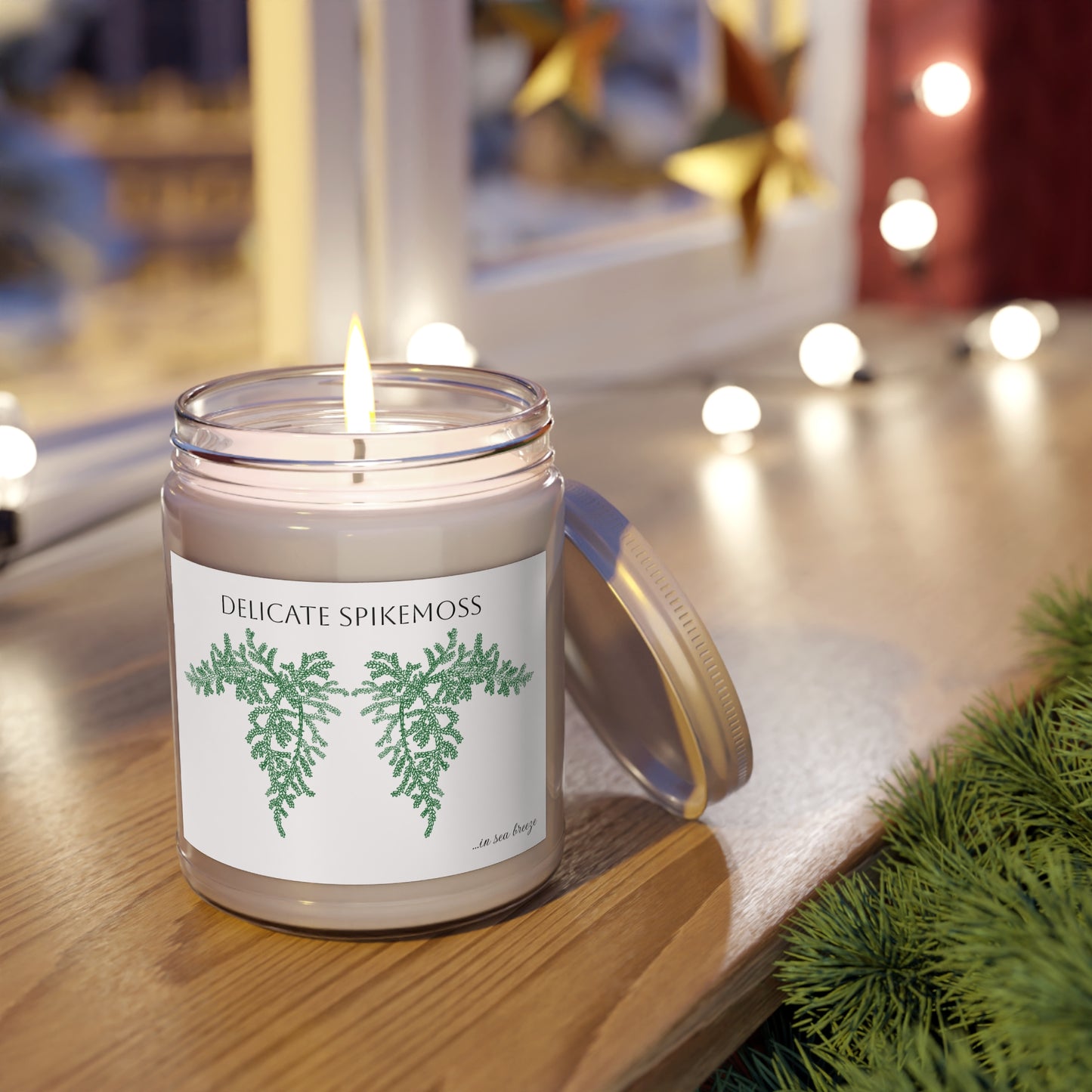 EcoFriendly Candles, featuring Delicate Spikemoss hand drawn art available in lovely non-toxic fragrances.