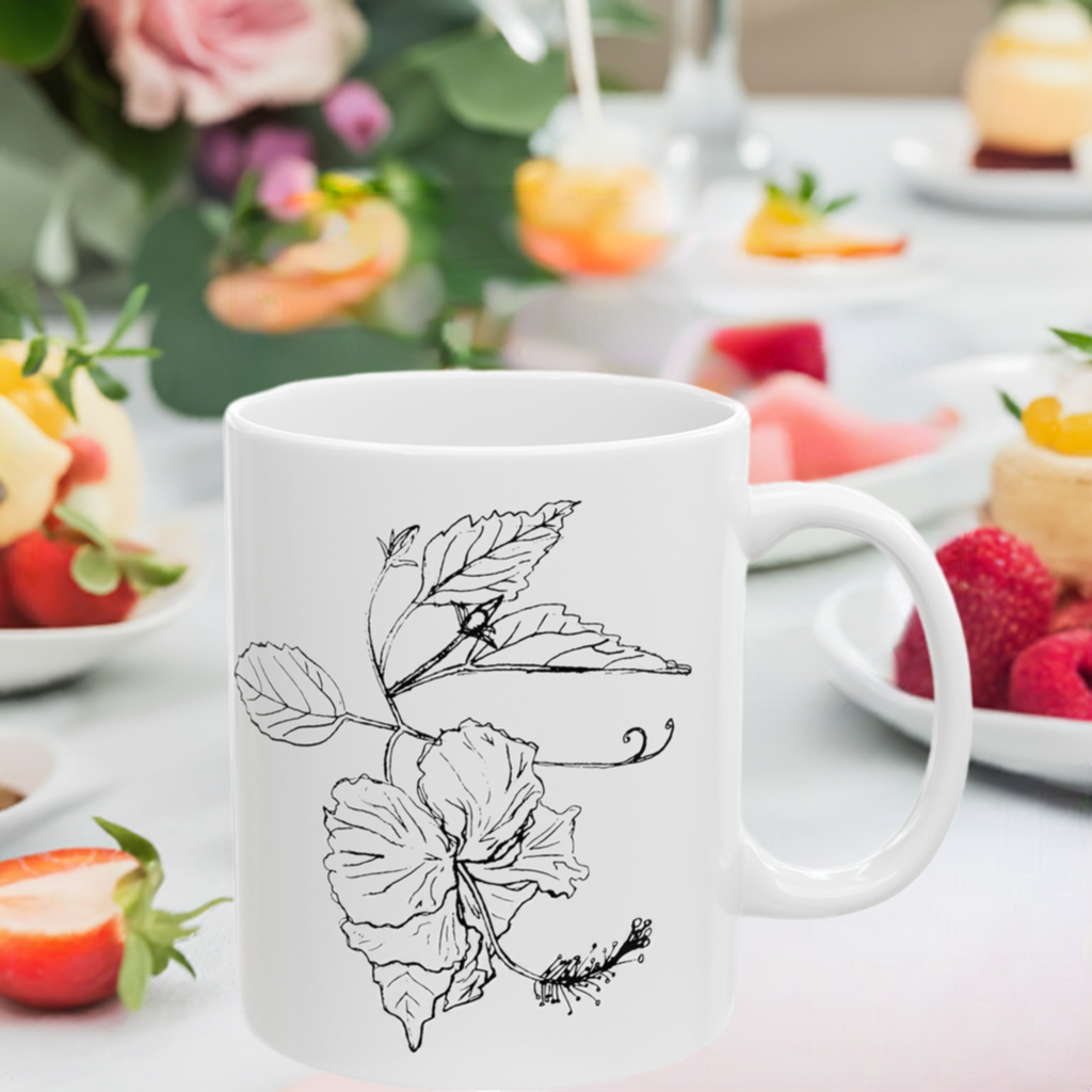Botanical Sketch Ceramic Mug, Flor De Maga (11oz)