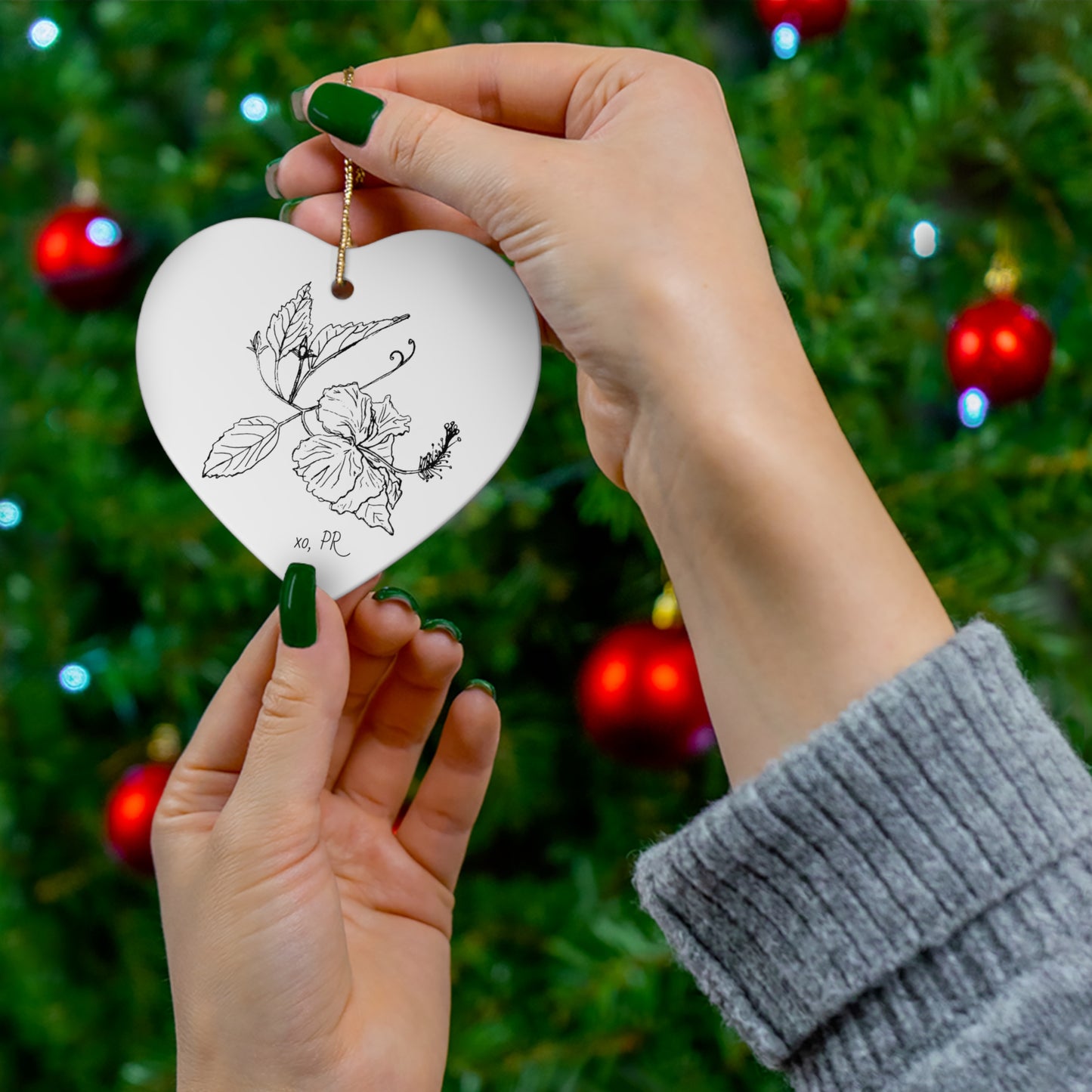 Island Holiday Ceramic Ornament, featuring Puerto Rico's Flower, in 4 Shapes