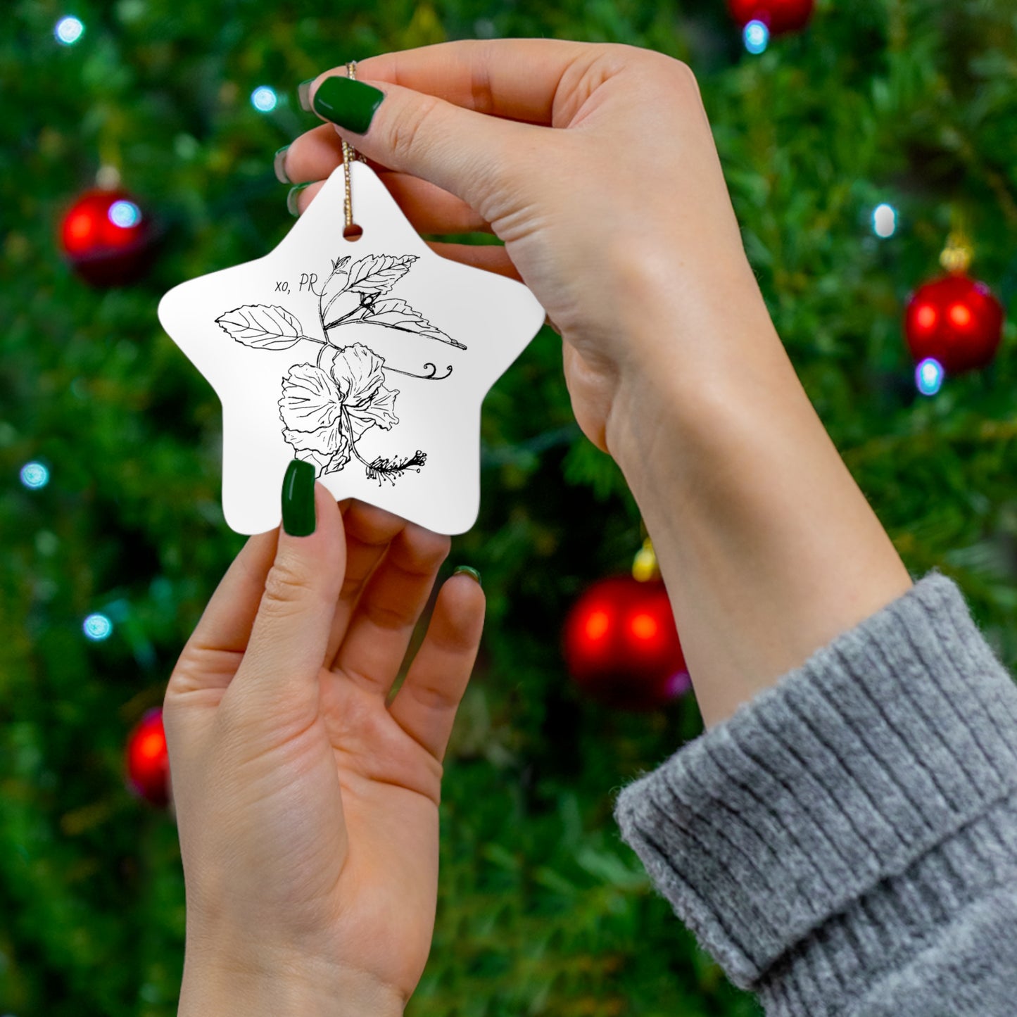 Island Holiday Ceramic Ornament, featuring Puerto Rico's Flower, in 4 Shapes