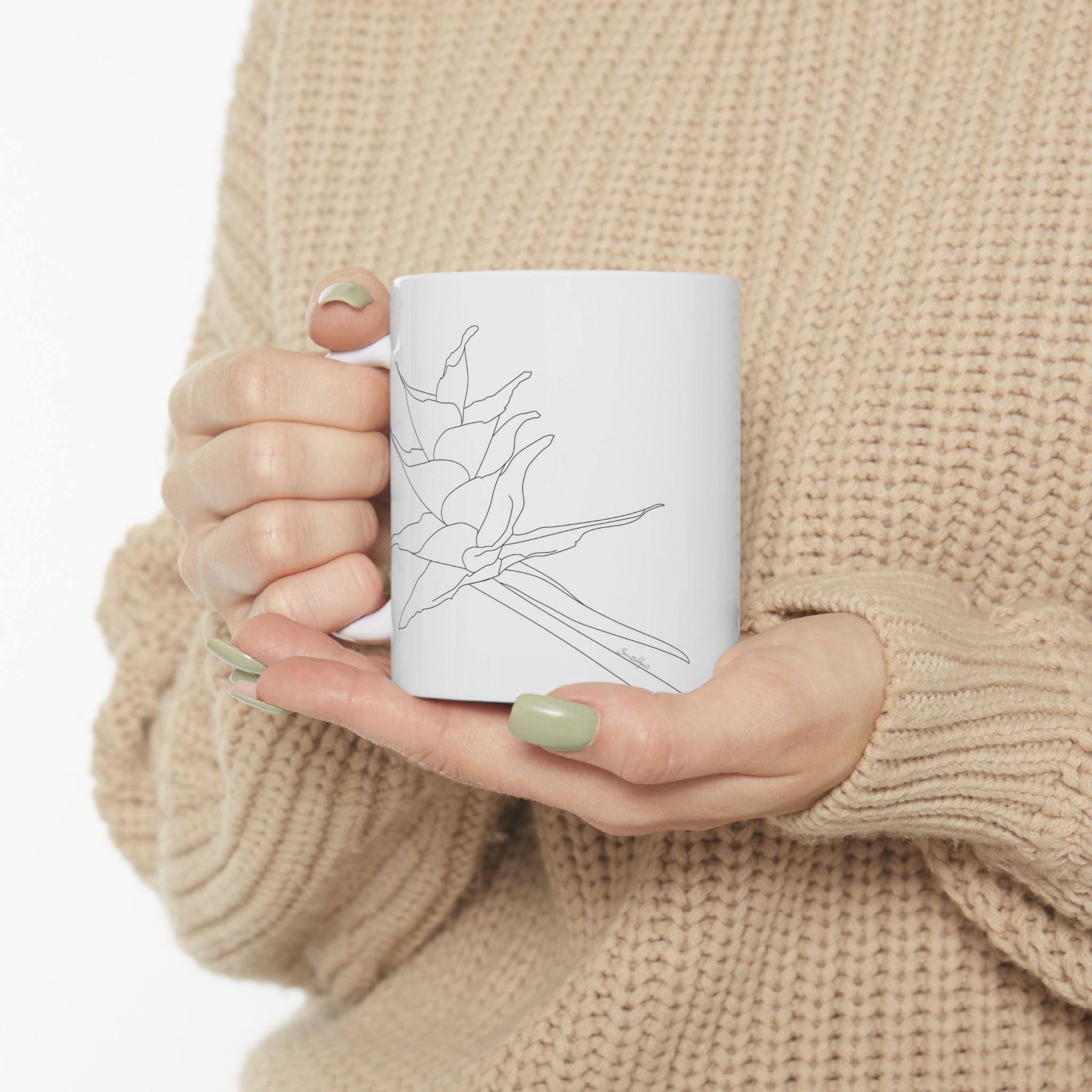 Botanical Drawing Bromeliad Ceramic Mug, (11oz)