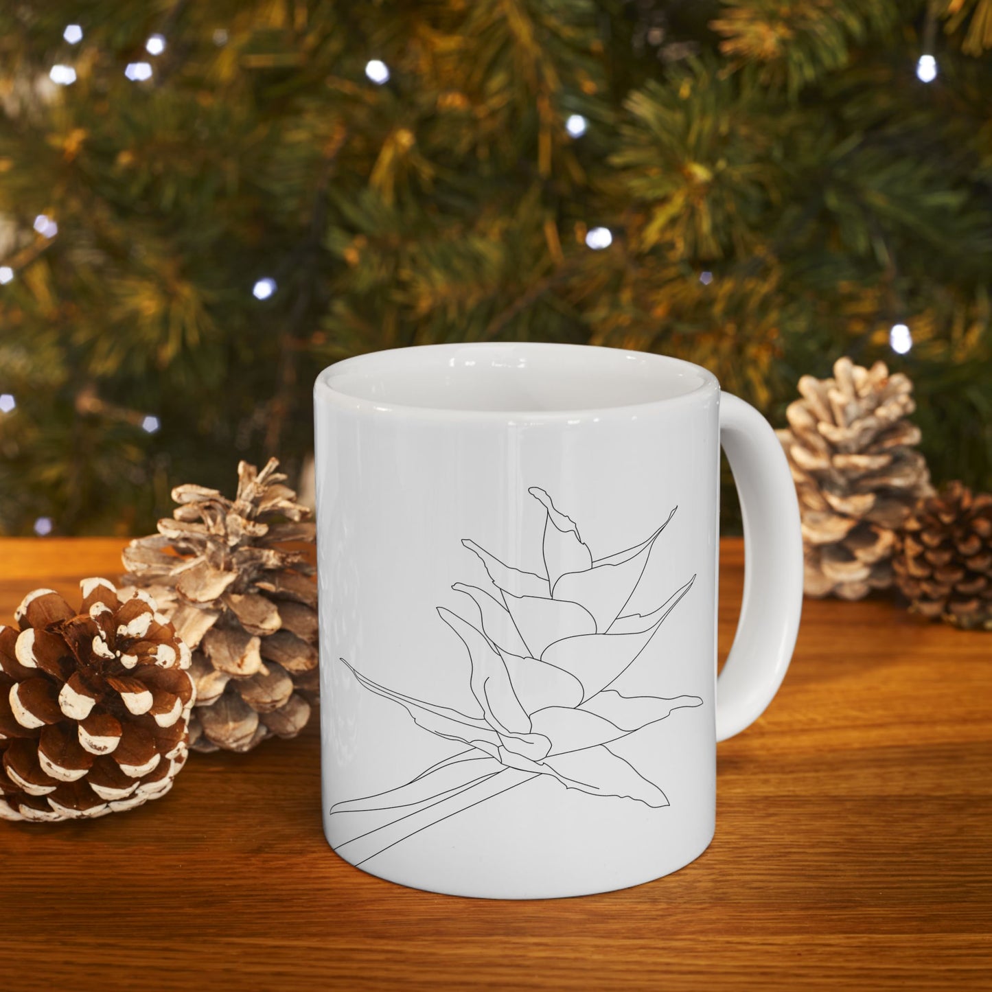 Botanical Drawing Bromeliad Ceramic Mug, (11oz)