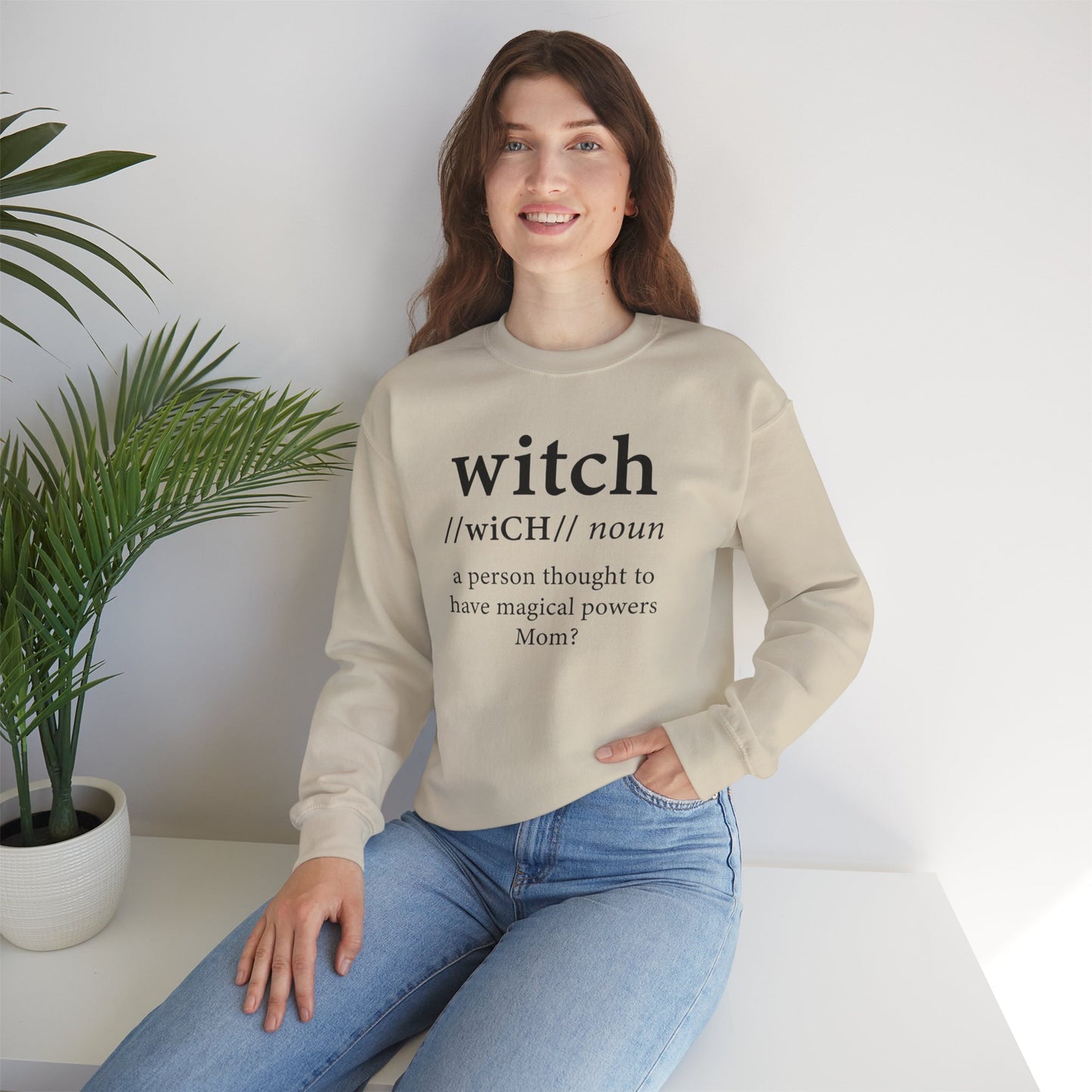 Witch...Mom? in White, Unisex Heavy Blend™ Crewneck Sweatshirt