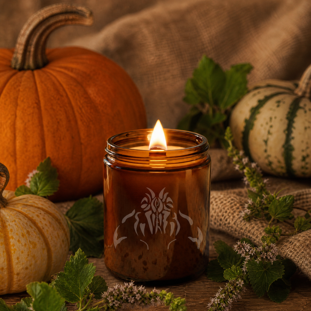 Pumpkin Ritual Clean Candle - with Spice, Patchouli (8 oz Amber Jar)