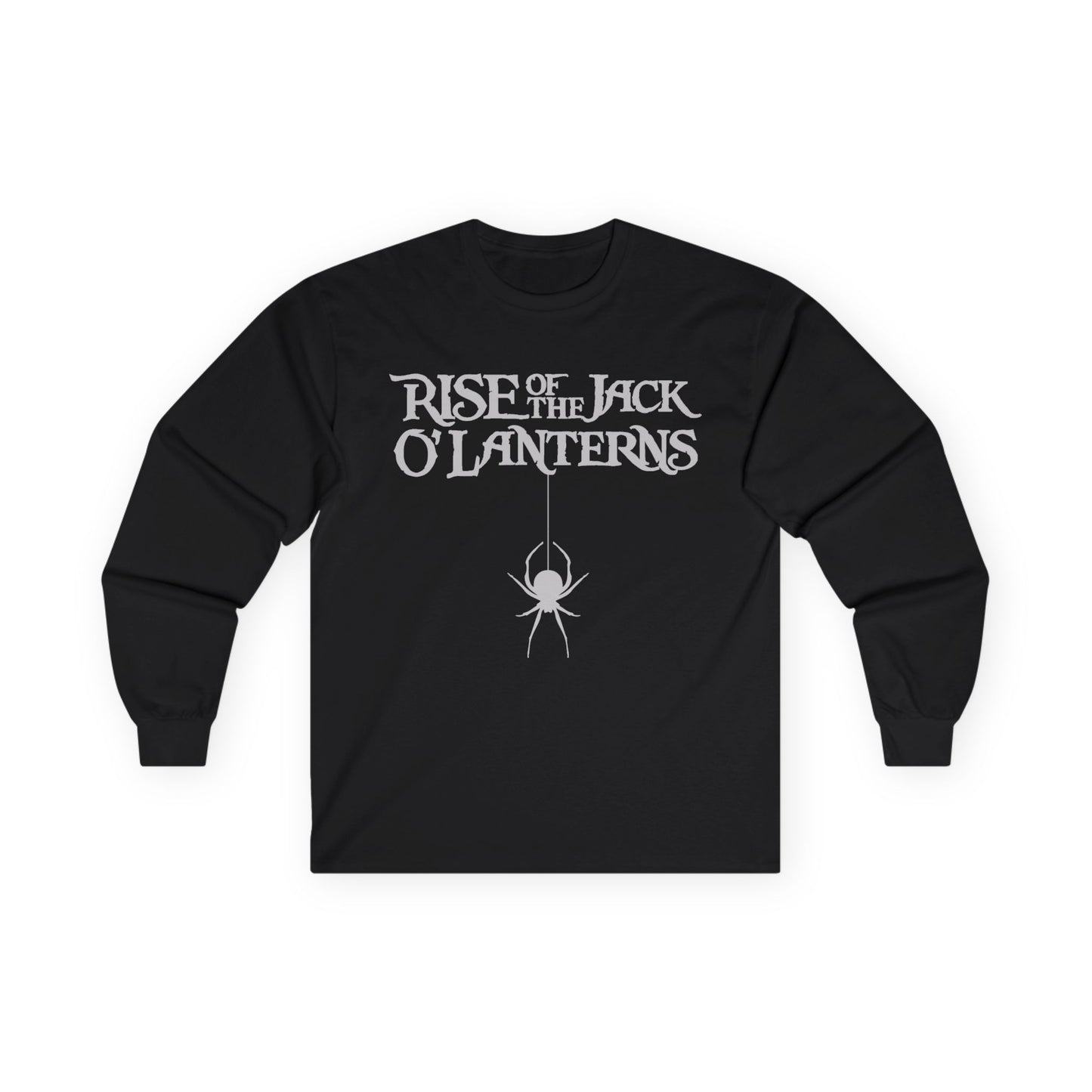 Rise of The JackOLanterns, White Spider Drop, Adult Long Sleeve (Black Tee)