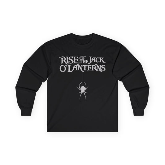 Rise of The JackOLanterns, White Spider Drop, Adult Long Sleeve (Black Tee)