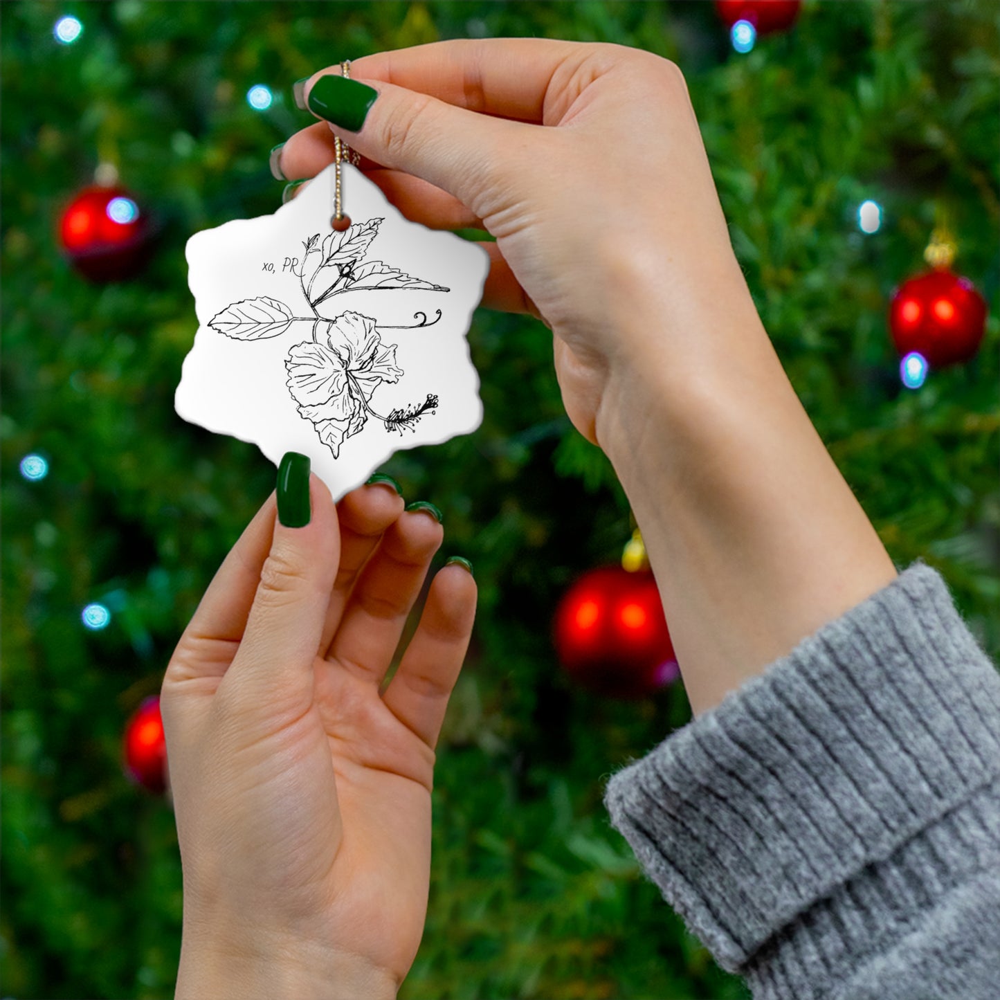 Island Holiday Ceramic Ornament, featuring Puerto Rico's Flower, in 4 Shapes