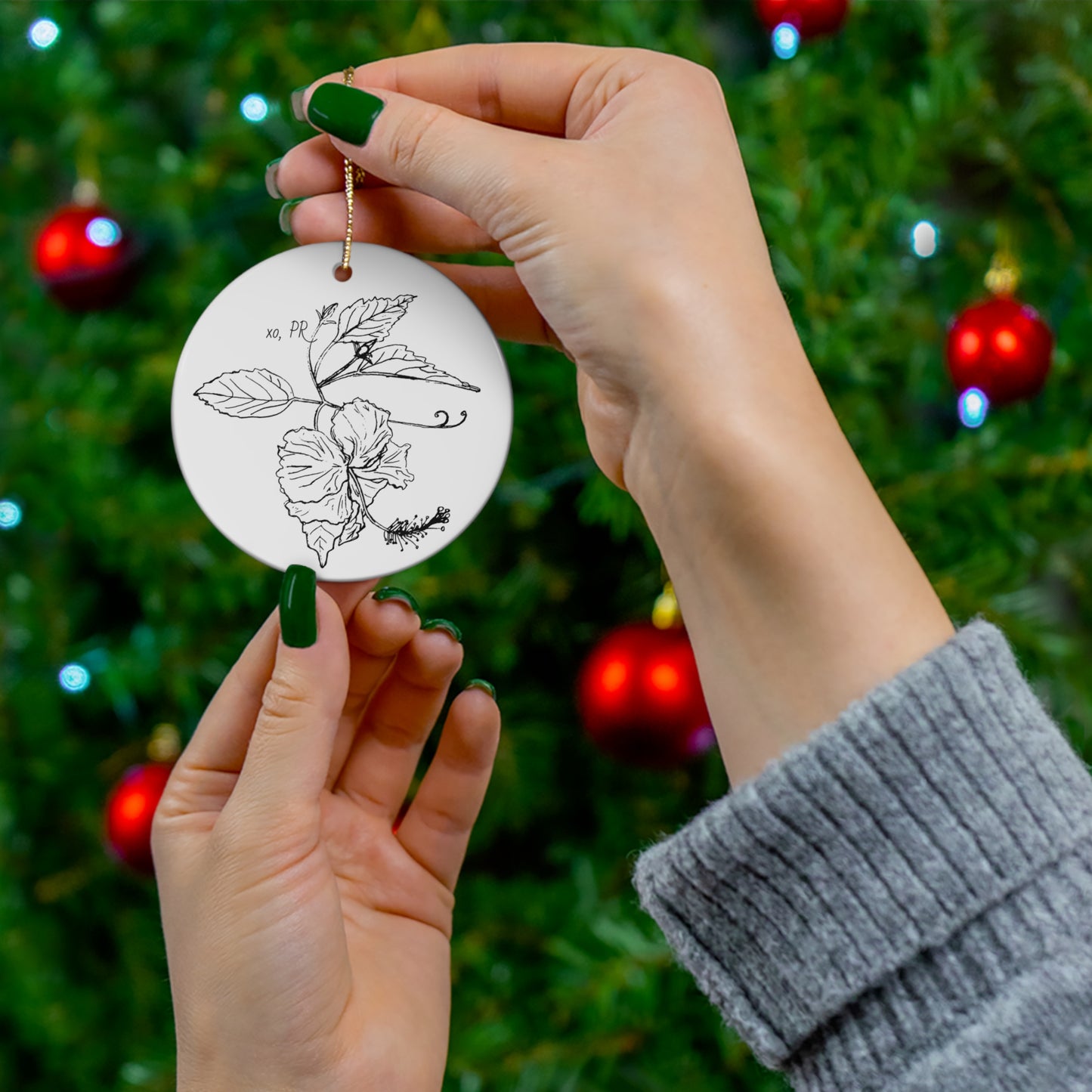 Island Holiday Ceramic Ornament, featuring Puerto Rico's Flower, in 4 Shapes