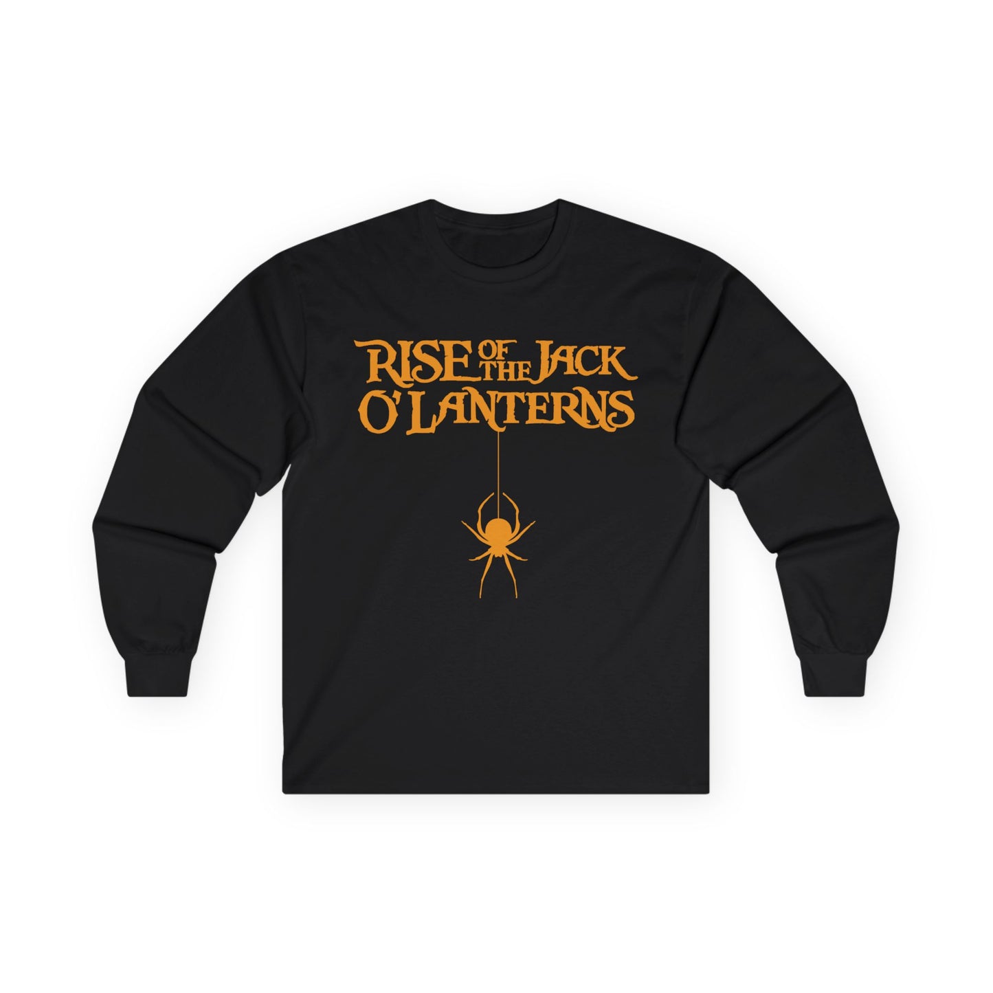 Rise of The JackOLanterns, Orange Spider Drop, Adult Long Sleeve (Black Tee)