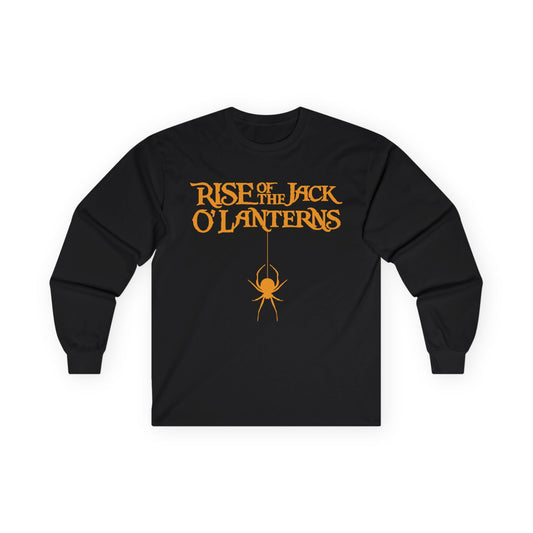 Rise of The JackOLanterns, Orange Spider Drop, Adult Long Sleeve (Black Tee)