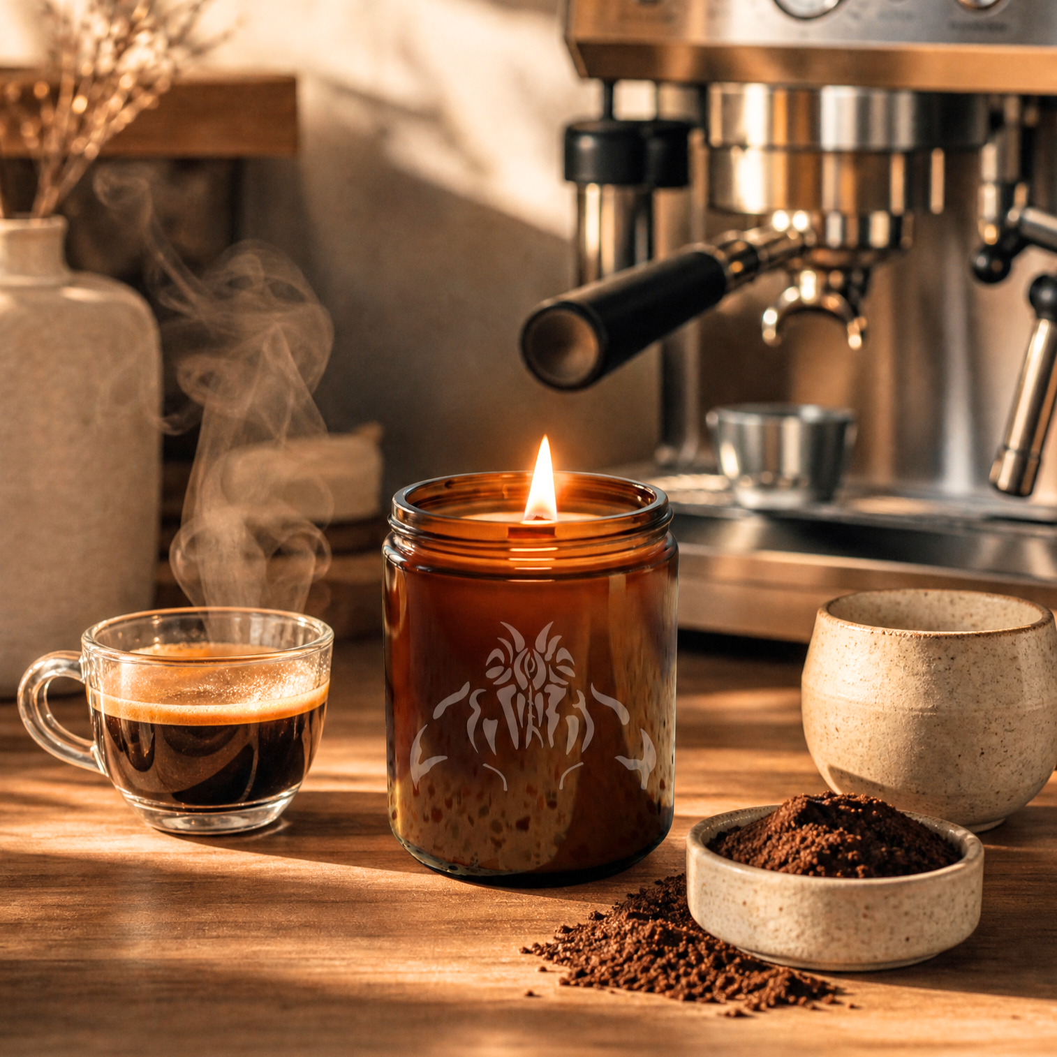 Cafe' Latte Clean Candle - Coffee, Cream & Cozy for Grounding (8 oz Amber Jar)