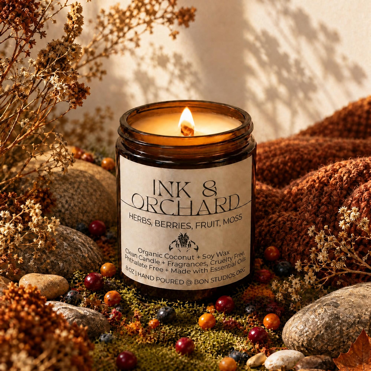 Ink & Orchard Clean Candle - Sweater Weather (8 oz Amber Jar)