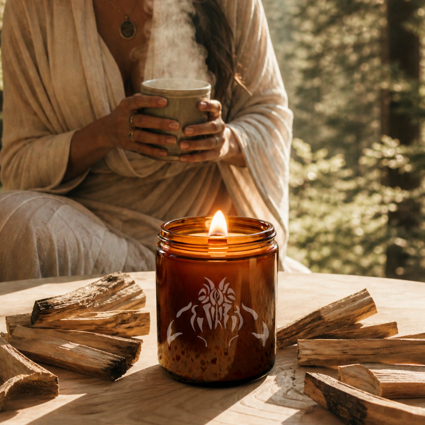 Forest Tea Clean Candle - Palo Santo, Fir Balsam, Black Tea, Musk, Cedar (8 oz Amber Jar)