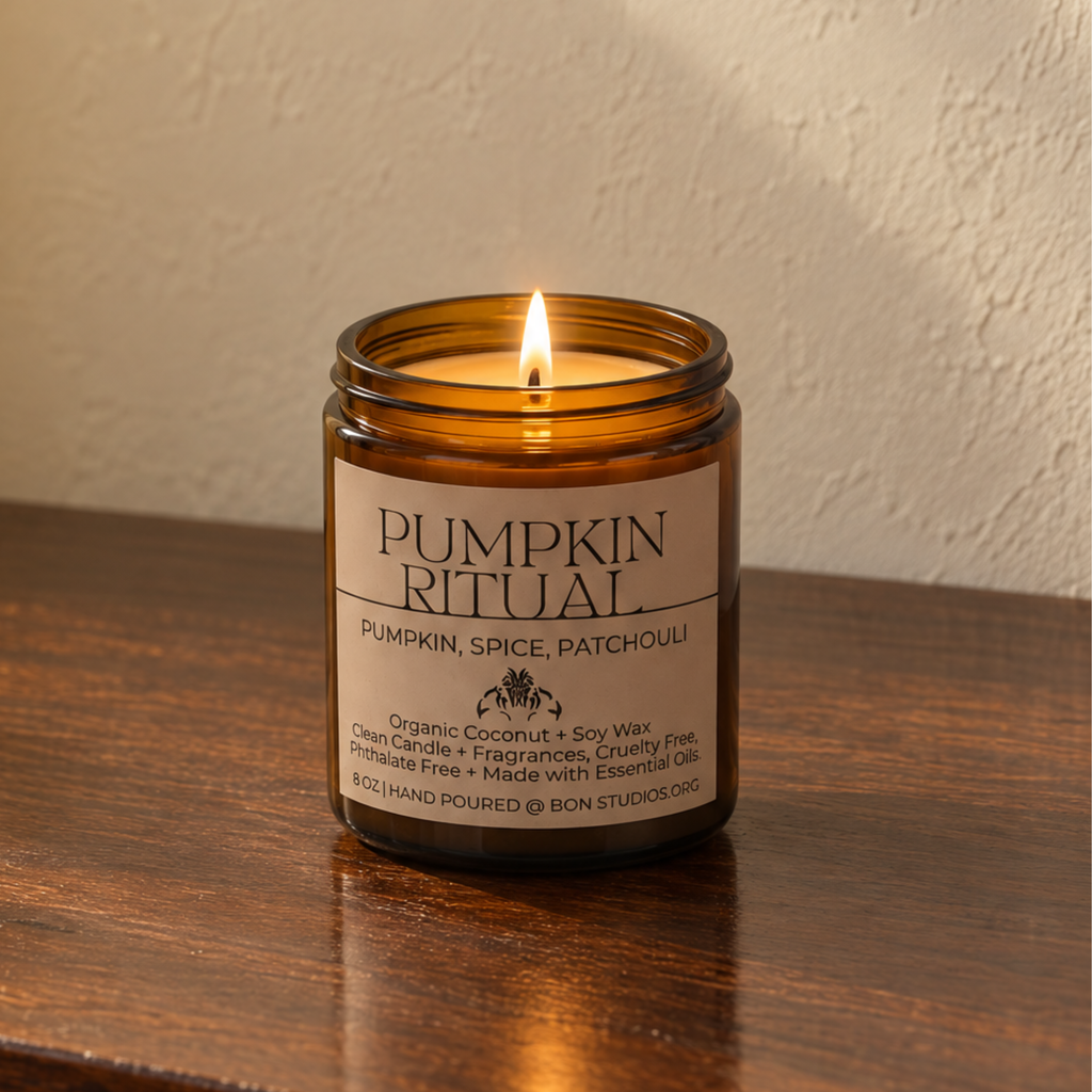 Pumpkin Ritual Clean Candle - with Spice, Patchouli (8 oz Amber Jar)