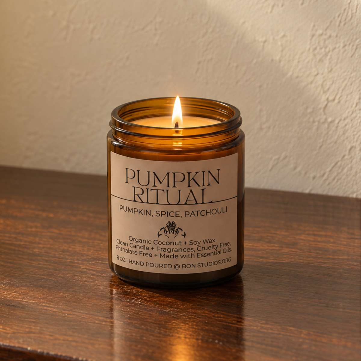 Pumpkin Ritual Clean Candle - with Spice, Patchouli (8 oz Amber Jar)