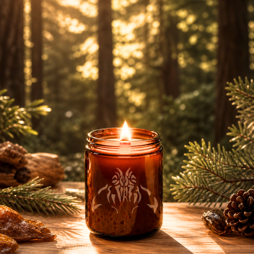 Sacred Evergreen Clean Candle - Siberian Pine, Balsam, Cedarwood & Orange Oil (8 oz Amber Jar)