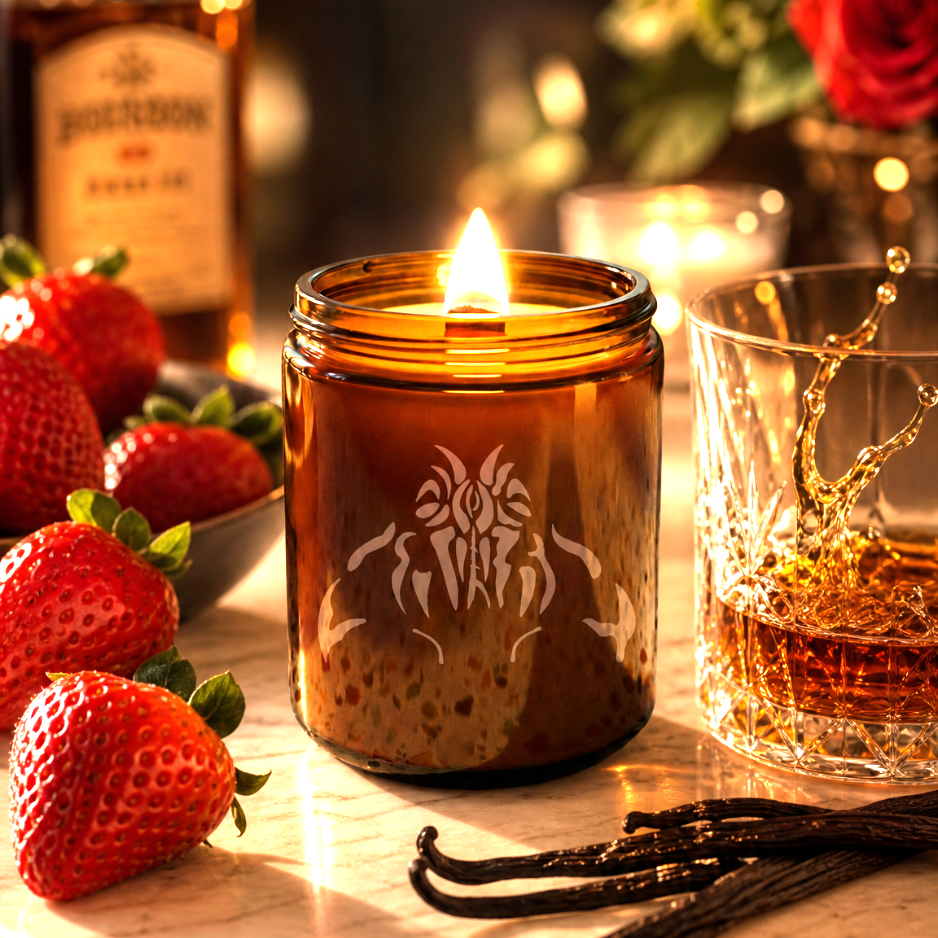 Strawberry Nightcap Clean Candle - Bourbon, Strawberry & Vanilla Bean (8 oz Amber Jar)