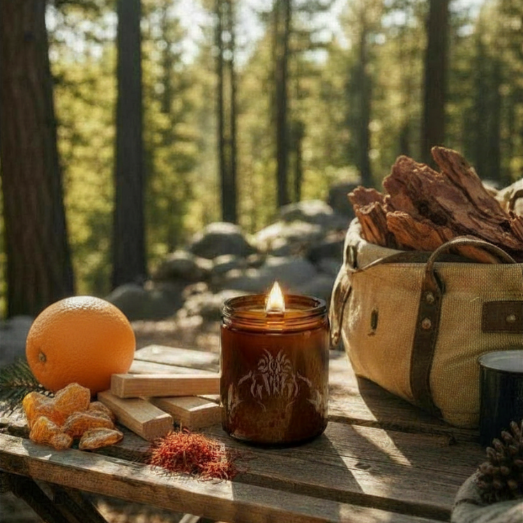 The Woodsman Clean Candle - Citrus, Saffron, Woody, Smokey Notes (8 oz Amber Jar)