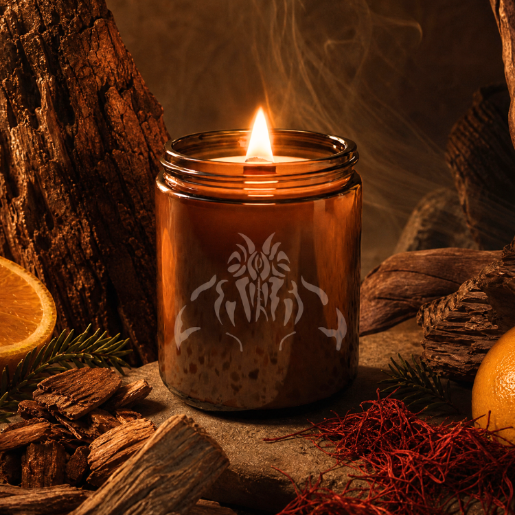 The Woodsman Clean Candle - Citrus, Saffron, Woody, Smokey Notes (8 oz Amber Jar)