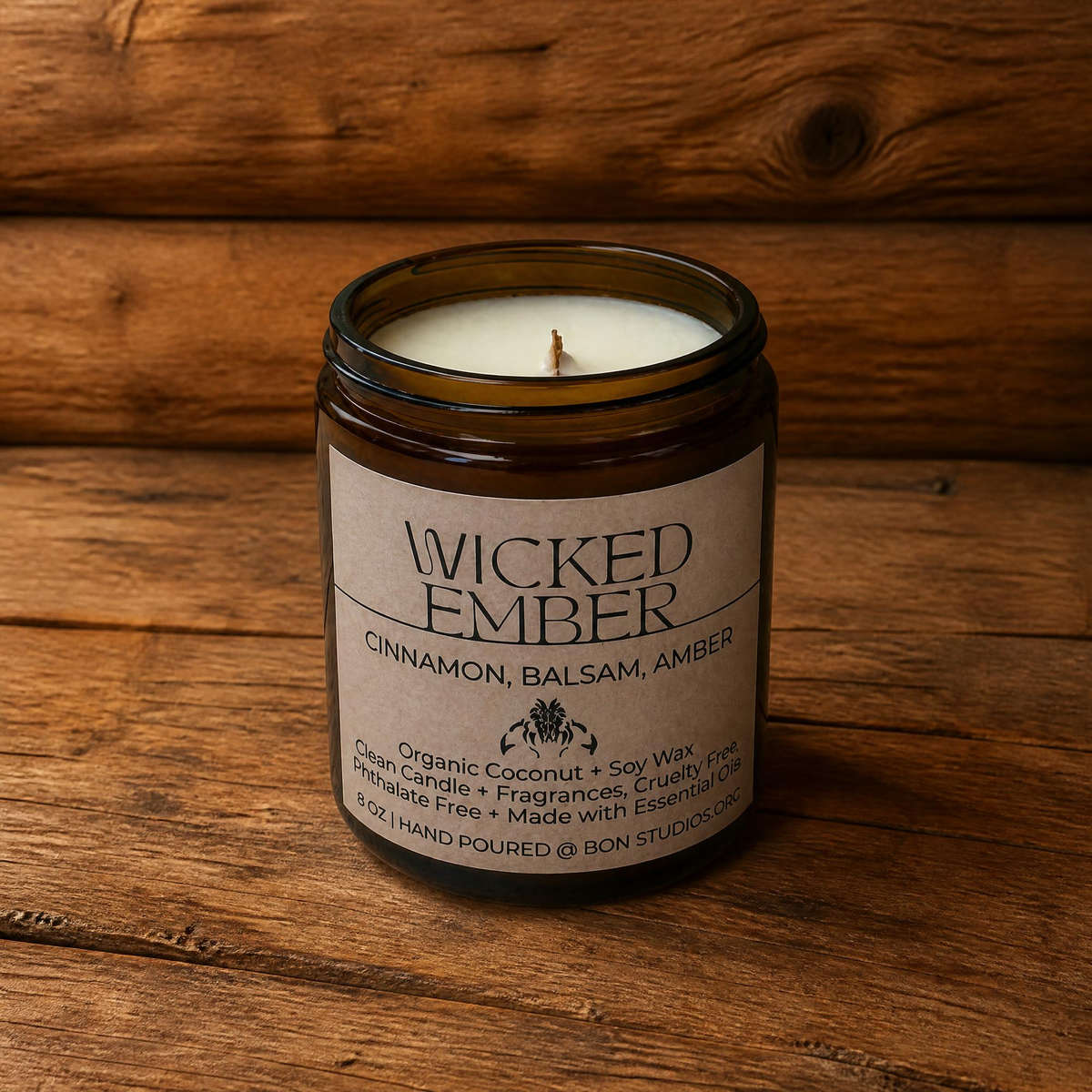 Wicked Ember Clean Candle - Spice, Smoky, Woodsy (8 oz Amber Jar)