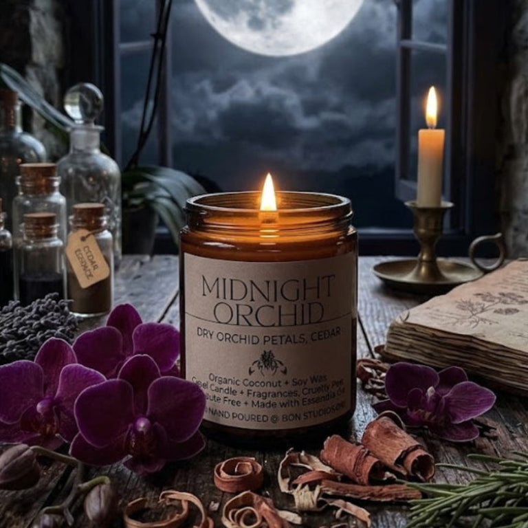 Midnight Orchid Clean Candle - Dark Orchid, Spice, Cedar (8 oz Amber Jar)
